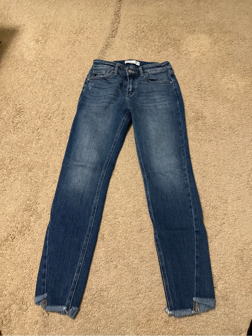 KanCan Medium Blue Skinny Jeans with Raw Hem